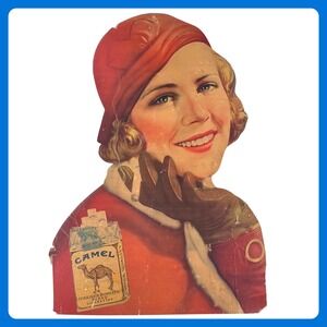 1920s Camel Cigarettes Antique Advertising Sign LARGE 36" Cardboard Easel Woman